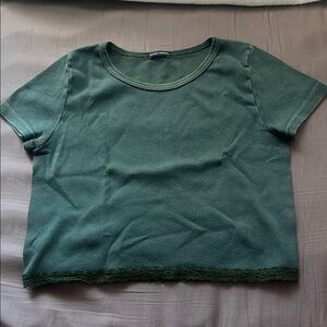 Brandy Melville Dark Green Short Sleeve Crop Top